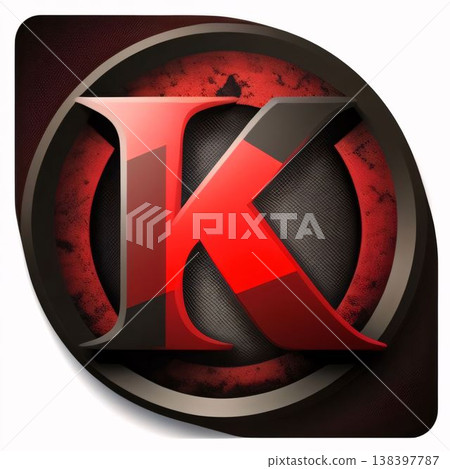 K letter in a circle, 3d render, red and black 138397787