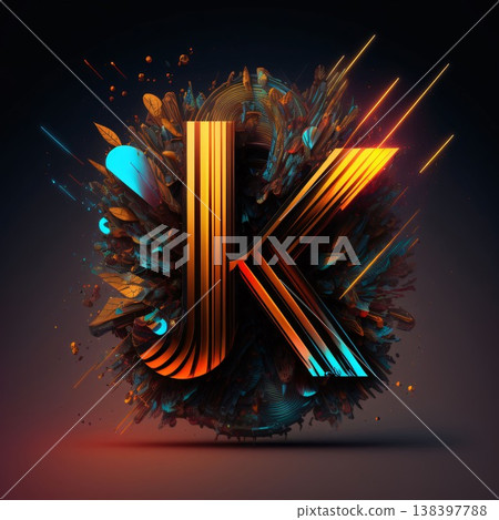 Futuristic letter K, futuristic 3d render font with explosion effect Futuristic letter K, futuristic 3d render font with explosion effect 138397788