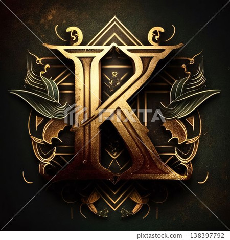 Luxury golden letter K with floral ornament on black background. Luxury golden letter K with floral ornament on black background. 138397792
