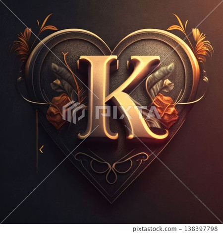 Luxury gold letter K in the shape of a heart on a dark background Luxury gold letter K in the shape of a heart on a dark background 138397798