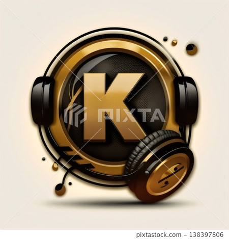 K letter with headphones and sound waves. Vector illustration. Eps 10 138397806