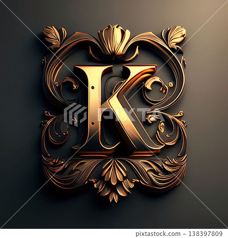Luxury golden letter K in vintage style. 3D rendering Luxury golden letter K in vintage style. 3D rendering 138397809