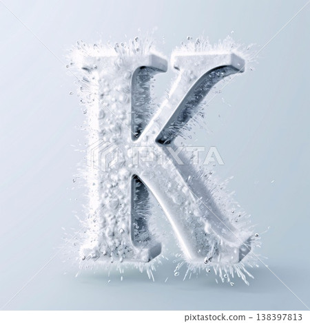 Frozen letter K, 3D render of frozen font with water drops 138397813