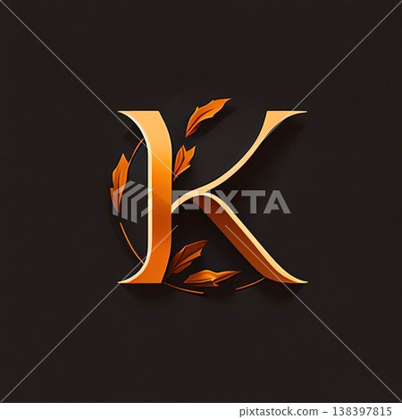 Golden letter K logo with leaves. Luxury and elegant monogram. Golden letter K logo with leaves. Luxury and elegant monogram. 138397815