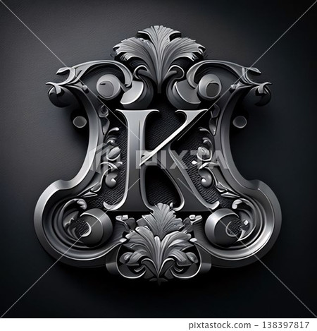 Luxury letter K with ornament on black background. 3d render Luxury letter K with ornament on black background. 3d render 138397817