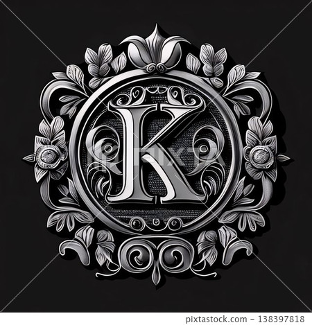 Luxury capital letter K Luxury monogram letter K with floral ornament. Lettering in vintage Luxury capital letter K Luxury monogram letter K with floral ornament. Lettering in vintage 138397818