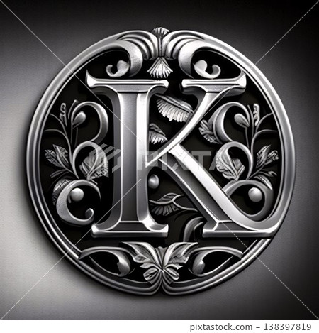 iron ornament on the wall in the form of a shield with the letter K iron ornament on the wall in the form of a shield with the letter K 138397819
