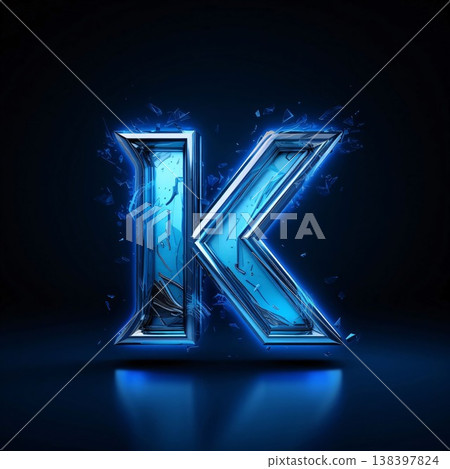 Blue glass alphabet letter K, 3D render isolated on black background Blue glass alphabet letter K, 3D render isolated on black background 138397824