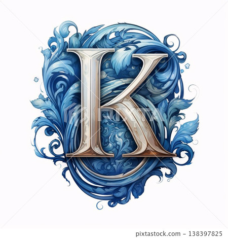 Zodiac sign of Aquarius with blue water splash and letter K 138397825