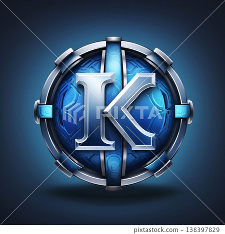 Illustration of the letter K in the form of a blue circle. 138397829