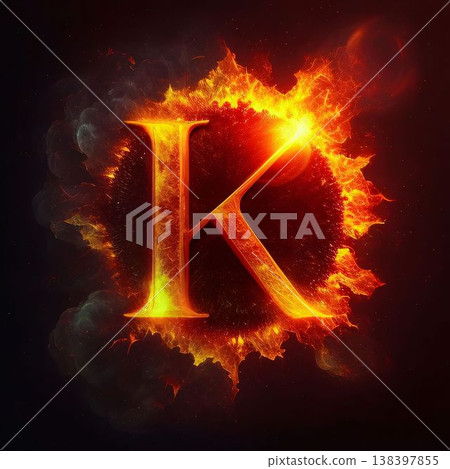 Letter K in the form of a fiery explosion on a dark background 138397855