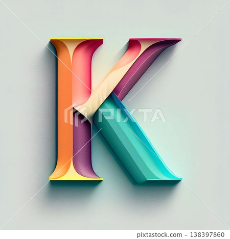 Colorful 3d font. Letter K uppercase. 3d rendering 138397860