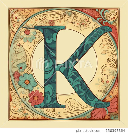 Vintage ornate letter K in retro style. Vector illustration. Vintage ornate letter K in retro style. Vector illustration. 138397864