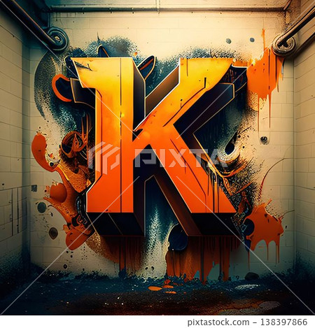 3d rendering of an orange letter K in a subway station. 138397866