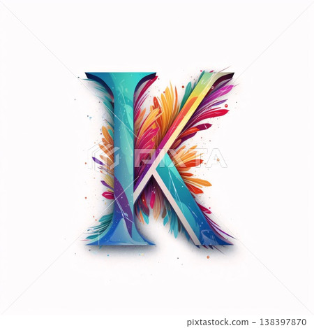 Alphabet letter K with colorful paint splashes. Vector illustration. 138397870