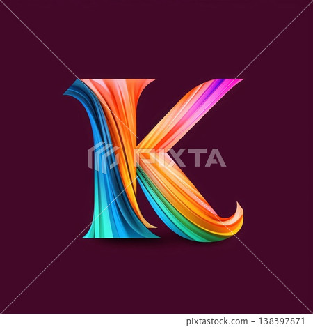 Colorful letter K, 3d vector font with shadow effect. 138397871