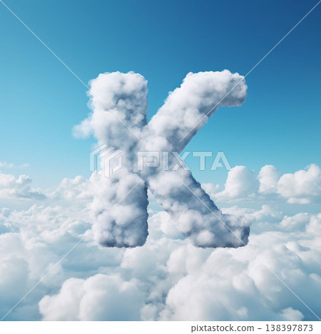 Letter K made of clouds on blue sky background, 3d render 138397873