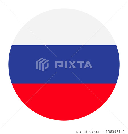 Circular Russian national flag symbol. Country emblem for travel, language and history. Circular Russian national flag symbol. Country emblem for travel, language and history. 138398141