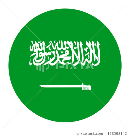 Circular Saudi Arabia national flag symbol. Kingdom of Saudi Arabia emblem for travel and language. Circular Saudi Arabia national flag symbol. Kingdom of Saudi Arabia emblem for travel and language. 138398142