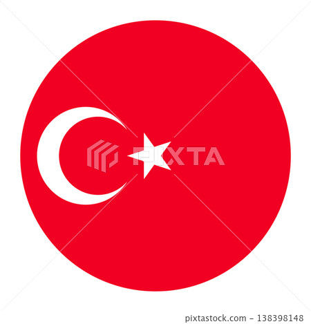 Circular Turkish national flag symbol. Country emblem with crescent and star for travel and language. Circular Turkish national flag symbol. Country emblem with crescent and star for travel and language. 138398148