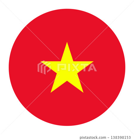 Circular Vietnamese national flag symbol. Red flag with yellow star emblem for travel and language. Circular Vietnamese national flag symbol. Red flag with yellow star emblem for travel and language. 138398153