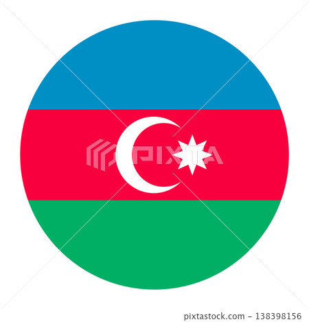 Circular Azerbaijani national flag symbol. Country emblem for travel, language and culture. 138398156