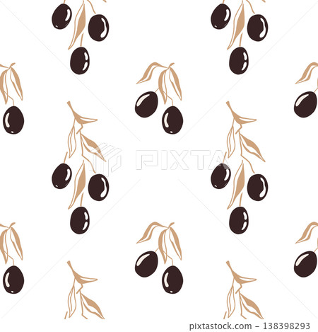 Stylized olive branches seamless pattern. Vector illustration background Stylized olive branches seamless pattern. Vector illustration background 138398293