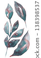 Hand painted watercolor twigs with smoky teal leaves isolated illustration. Botanical element 138398537