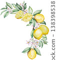 Watercolor lemon branch with yellow lemon fruits and green leaves. Summer botanical illustration 138398538