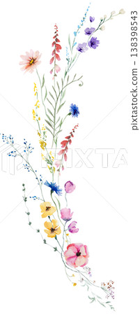 Floral bouquet with colorful watercolor wildflowers, hand drawn illustration for wedding stationery Floral bouquet with colorful watercolor wildflowers, hand drawn illustration for wedding stationery 138398543