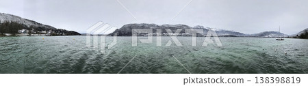 views from the shore of lake annecy after the last snowfall views from the shore of lake annecy after the last snowfall 138398819