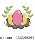 Easter eggs in nest. Cute illustration on white background 138399264