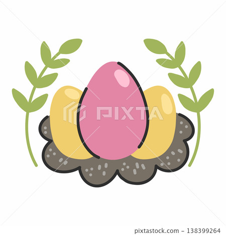 Easter eggs in nest. Cute illustration on white background Easter eggs in nest. Cute illustration on white background 138399264