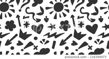 Monochrome seamless pattern in doodle style Monochrome seamless pattern in doodle style 138399973