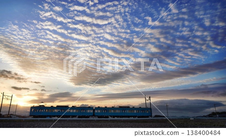 Winter cirrus clouds and the Omi Railway Winter cirrus clouds and the Omi Railway 138400484