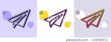 Paper plane line icon. Halftone dotted pattern. Gradient icon with grain shadow. Airplane flight transport sign. Share symbol. Line paper plane icon. Various designs. Vector 138400722