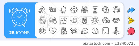 Time line icons. Interest rate, AI generate, Inflation icons. Set of Calendar, Time management timer and Delivery service linear icons. Checklist, Stopwatch timer and hourglass. Vector Time line icons. Interest rate, AI generate, Inflation icons. Set of Calendar, Time management timer and Delivery service linear icons. Checklist, Stopwatch timer and hourglass. Vector 138400723