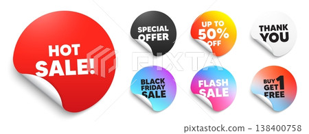 Hot sale red sticker tag. Special offer paper price tags. Hot Sale tag. Special offer price sign. Advertising Discounts symbol. Discount, black friday sticker. Promo banner. Vector 138400758