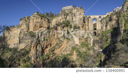 Visit to Ronda in Spain with views of the cliffs, bridge, and landscape during a sunny day Visit to Ronda in Spain with views of the cliffs, bridge, and landscape during a sunny day 138400991