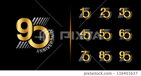 Set of premium anniversary logotype. Golden anniversary celebration emblem design. 138401637