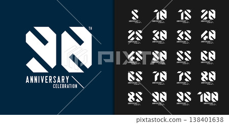 Set of trendy anniversary logotype. Modern geometric anniversary celebration icons design. 138401638