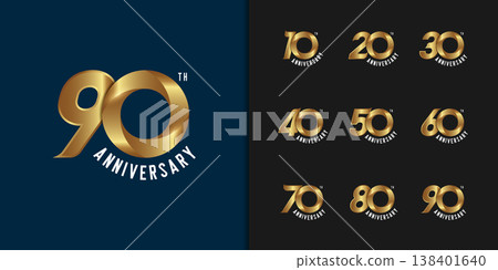 Set of premium anniversary logotype. Golden anniversary celebration emblem design. Set of premium anniversary logotype. Golden anniversary celebration emblem design. 138401640