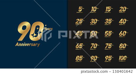 Set of premium anniversary logotype. Golden anniversary celebration emblem design. 138401642