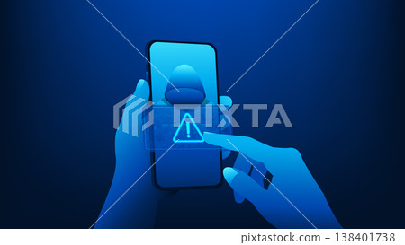 Cyber security technology background smartphone with a hacker on screen, representing data protection, network security, anti-phishing, scam prevention, secure mobile communication in digital 138401738