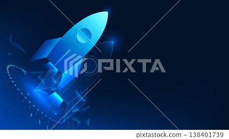 Digital twin technology background simulated rocket launch, representing virtual modeling, real-time data analysis, aerospace innovation, advanced engineering, and high-precision system optimization. 138401739