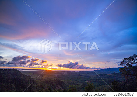 Aerial view of Tranquil Valley Beneath the Colorful Sky Aerial view of Tranquil Valley Beneath the Colorful Sky 138401898