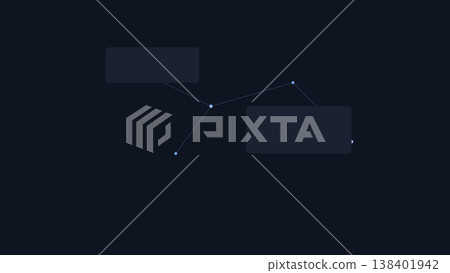 Digital product UI with neural network layout, connected nodes and panels, and futuristic dark interface background for technology apps 138401942