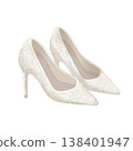 Illustration of lace-patterned ivory wedding high heels 138401947