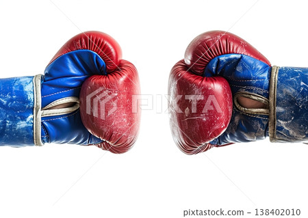Boxing gloves  fronting each other over white background. Ai generative 138402010