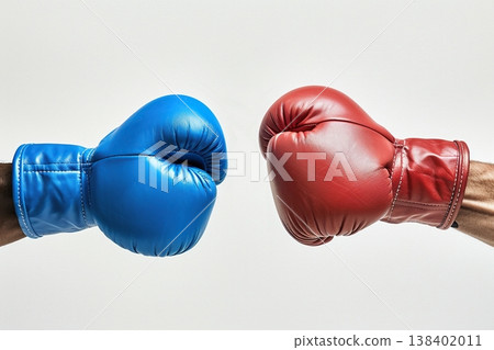 Boxing gloves  fronting each other over white background. Ai generative 138402011